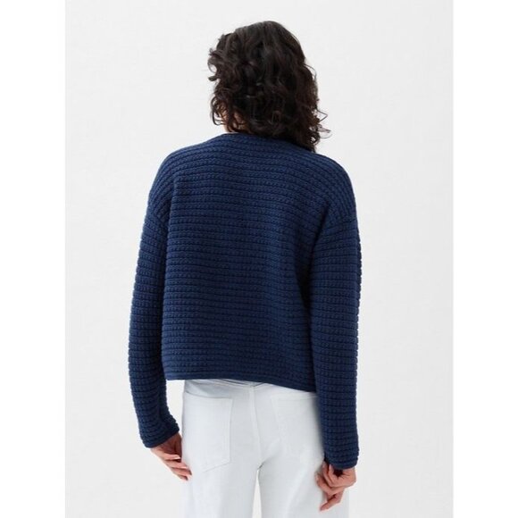 GAP Navy Blue Cotton Textured Knit Gold Button Cardigan Sweater Jacket, Size M - Picture 2 of 15